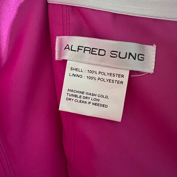 Alfred Sung Strapless Ruffle High-Low Satin Gown Size 8R in THINK PINK - Picture 7 of 12